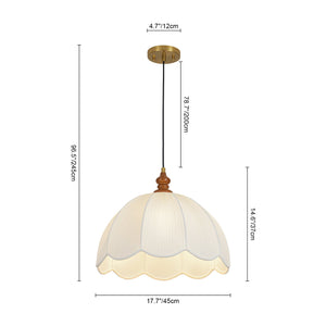 LightFixturesUSA-Boho Flower Scalloped Pleated Fabric Cage Pendant-Ceiling Light-17.7 in-