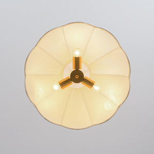 LightFixturesUSA-Boho Flower Scalloped Pleated Fabric Cage Pendant-Ceiling Light-17.7 in-