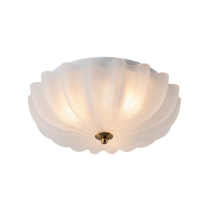 LightFixturesUSA - Boho Pleated Flower White Crackled Glass Semi Flush - Ceiling Light - 13.8 in - 