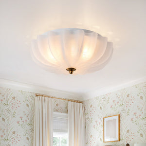 LightFixturesUSA - Boho Pleated Flower White Crackled Glass Semi Flush - Ceiling Light - 13.8 in - 
