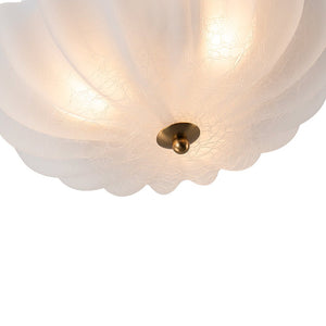 LightFixturesUSA - Boho Pleated Flower White Crackled Glass Semi Flush - Ceiling Light - 13.8 in - 