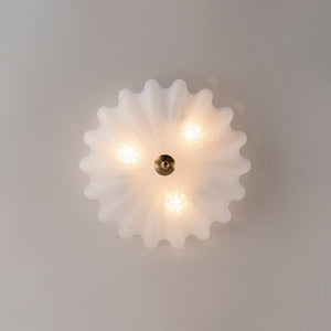 LightFixturesUSA - Boho Pleated Flower White Crackled Glass Semi Flush - Ceiling Light - 13.8 in - 