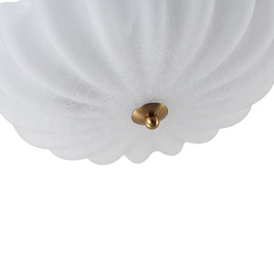 LightFixturesUSA - Boho Pleated Flower White Crackled Glass Semi Flush - Ceiling Light - 13.8 in - 