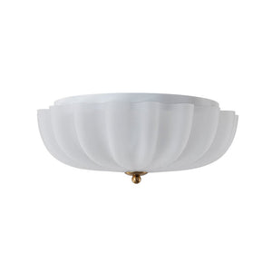 LightFixturesUSA - Boho Pleated Flower White Crackled Glass Semi Flush - Ceiling Light - 13.8 in - 