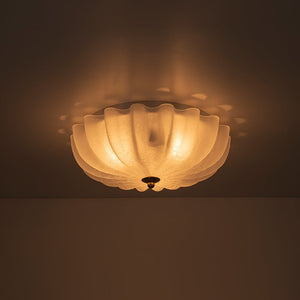 LightFixturesUSA - Boho Pleated Flower White Crackled Glass Semi Flush - Ceiling Light - 13.8 in - 