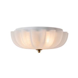 LightFixturesUSA - Boho Pleated Flower White Crackled Glass Semi Flush - Ceiling Light - 13.8 in - 