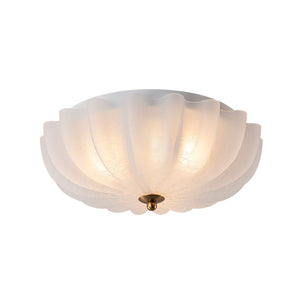 LightFixturesUSA - Boho Pleated Flower White Crackled Glass Semi Flush - Ceiling Light - 13.8 in - 