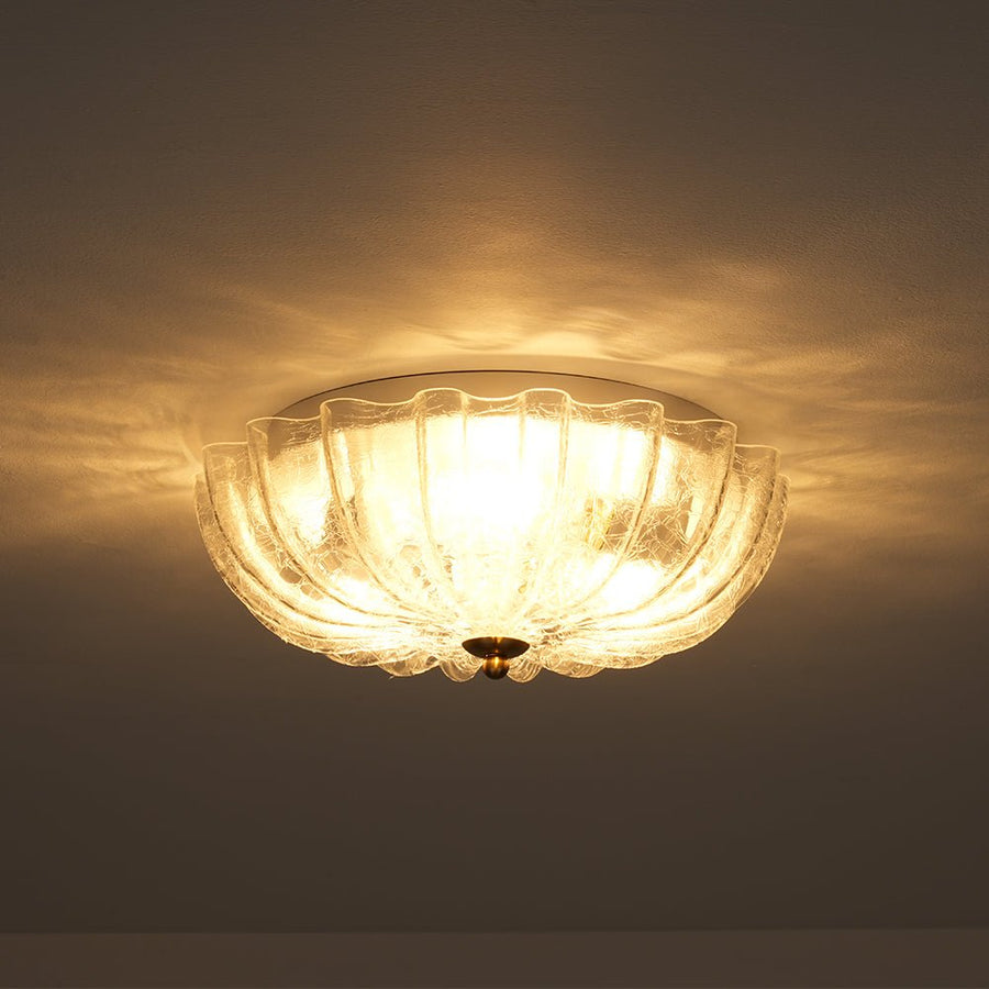 LightFixturesUSA - Boho Pleated Flower White Crackled Glass Semi Flush - Ceiling Light - Clear Crackled Glass - 