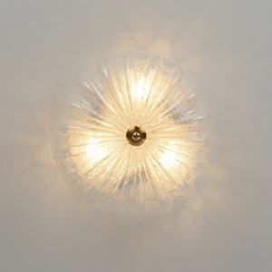 LightFixturesUSA - Boho Pleated Flower White Crackled Glass Semi Flush - Ceiling Light - Clear Crackled Glass - 