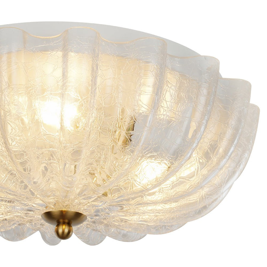 LightFixturesUSA - Boho Pleated Flower White Crackled Glass Semi Flush - Ceiling Light - Clear Crackled Glass - 