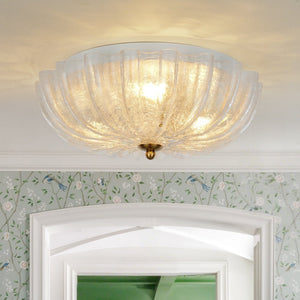 LightFixturesUSA - Boho Pleated Flower White Crackled Glass Semi Flush - Ceiling Light - Clear Crackled Glass - 