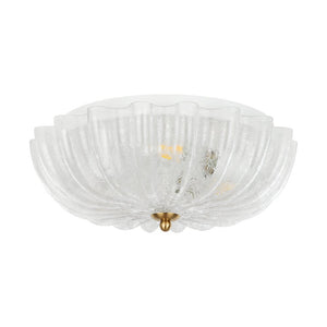 LightFixturesUSA - Boho Pleated Flower White Crackled Glass Semi Flush - Ceiling Light - Clear Crackled Glass - 