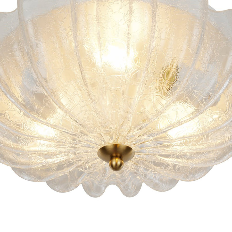 LightFixturesUSA - Boho Pleated Flower White Crackled Glass Semi Flush - Ceiling Light - Clear Crackled Glass - 
