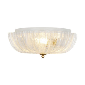 LightFixturesUSA - Boho Pleated Flower White Crackled Glass Semi Flush - Ceiling Light - Clear Crackled Glass - 