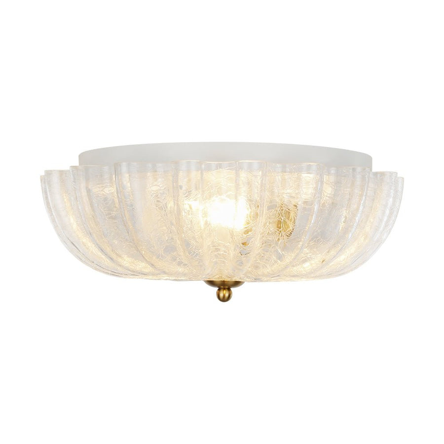 LightFixturesUSA - Boho Pleated Flower White Crackled Glass Semi Flush - Ceiling Light - Clear Crackled Glass - 