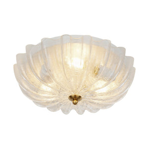 LightFixturesUSA - Boho Pleated Flower White Crackled Glass Semi Flush - Ceiling Light - White Crackled Glass (Pre - Order) - 