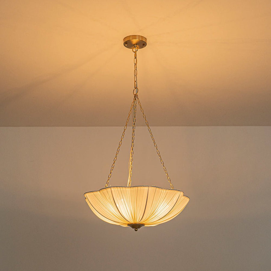 LightFixturesUSA - Boho Pleated Flower White Fabric Cage Pendant Light - Pendant Light - 19.3 in (Pre - Order) - 