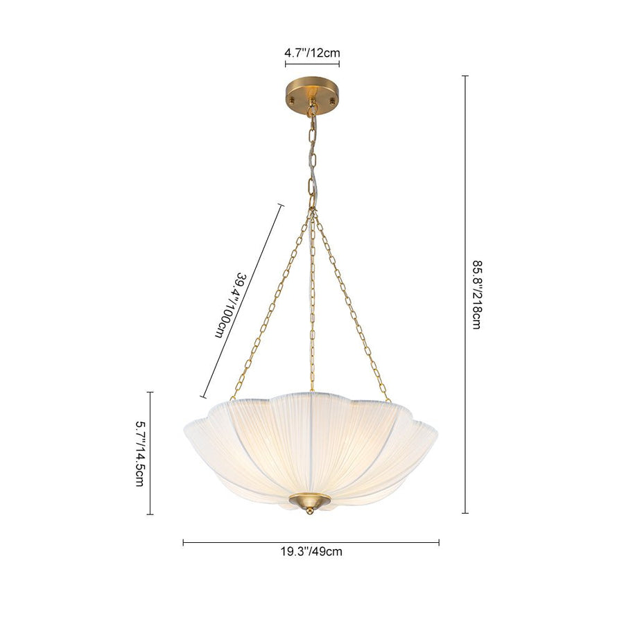 LightFixturesUSA - Boho Pleated Flower White Fabric Cage Pendant Light - Pendant Light - 19.3 in (Pre - Order) - 