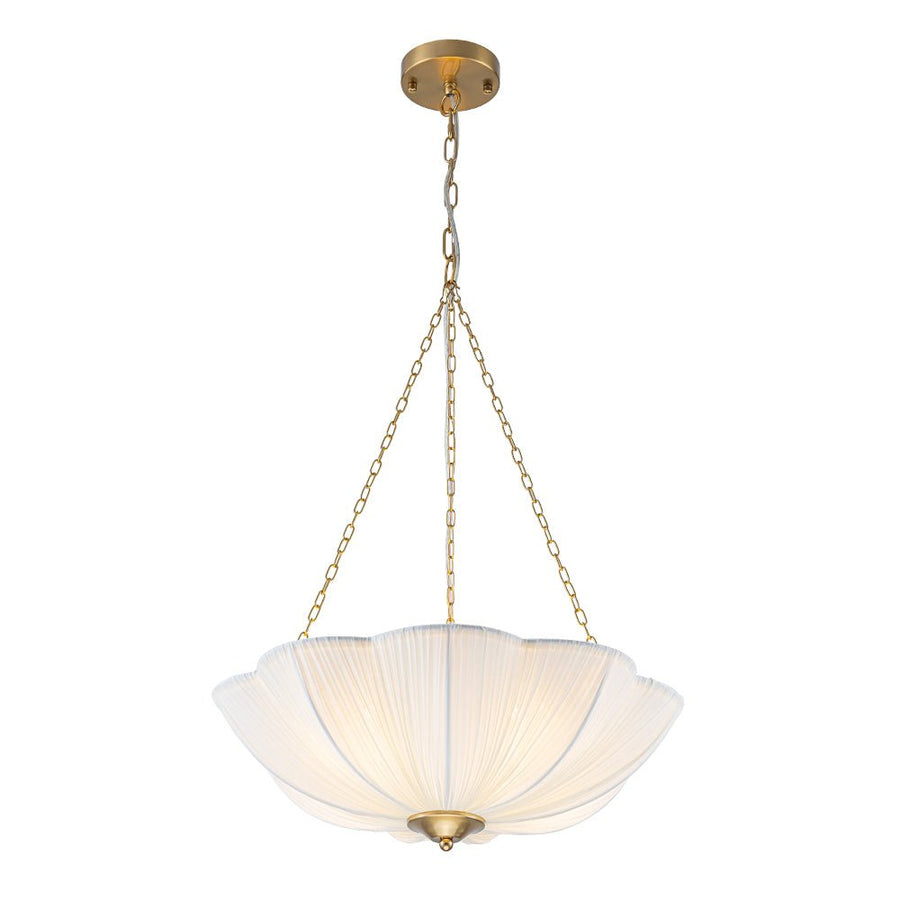 LightFixturesUSA - Boho Pleated Flower White Fabric Cage Pendant Light - Pendant Light - 19.3 in (Pre - Order) - 