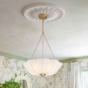 LightFixturesUSA - Boho Pleated Flower White Fabric Cage Pendant Light - Pendant Light - 19.3 in (Pre - Order) - 