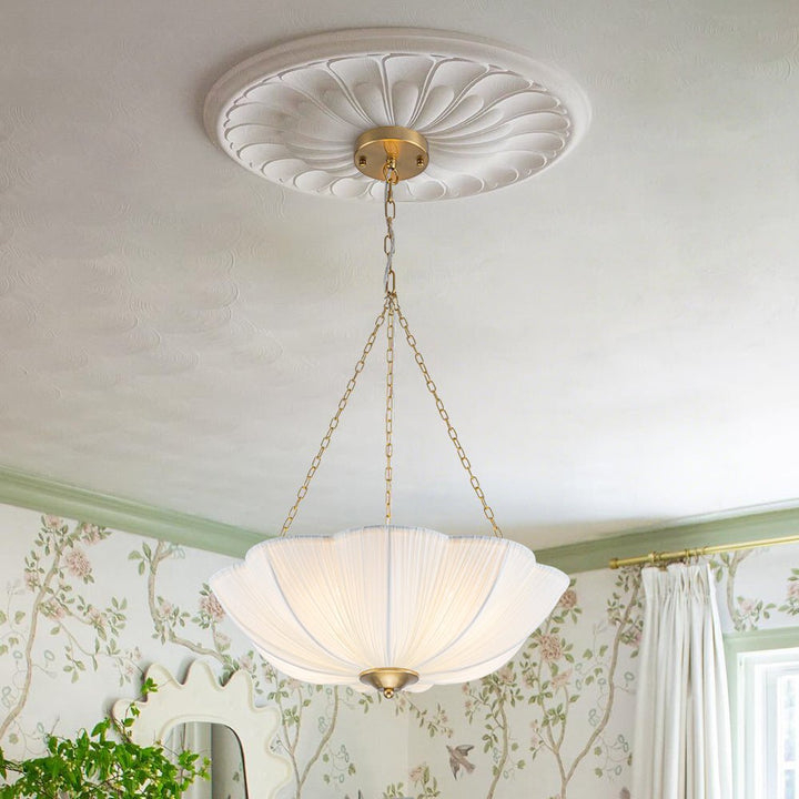 LightFixturesUSA - Boho Pleated Flower White Fabric Cage Pendant Light - Pendant Light - 19.3 in (Pre - Order) - 