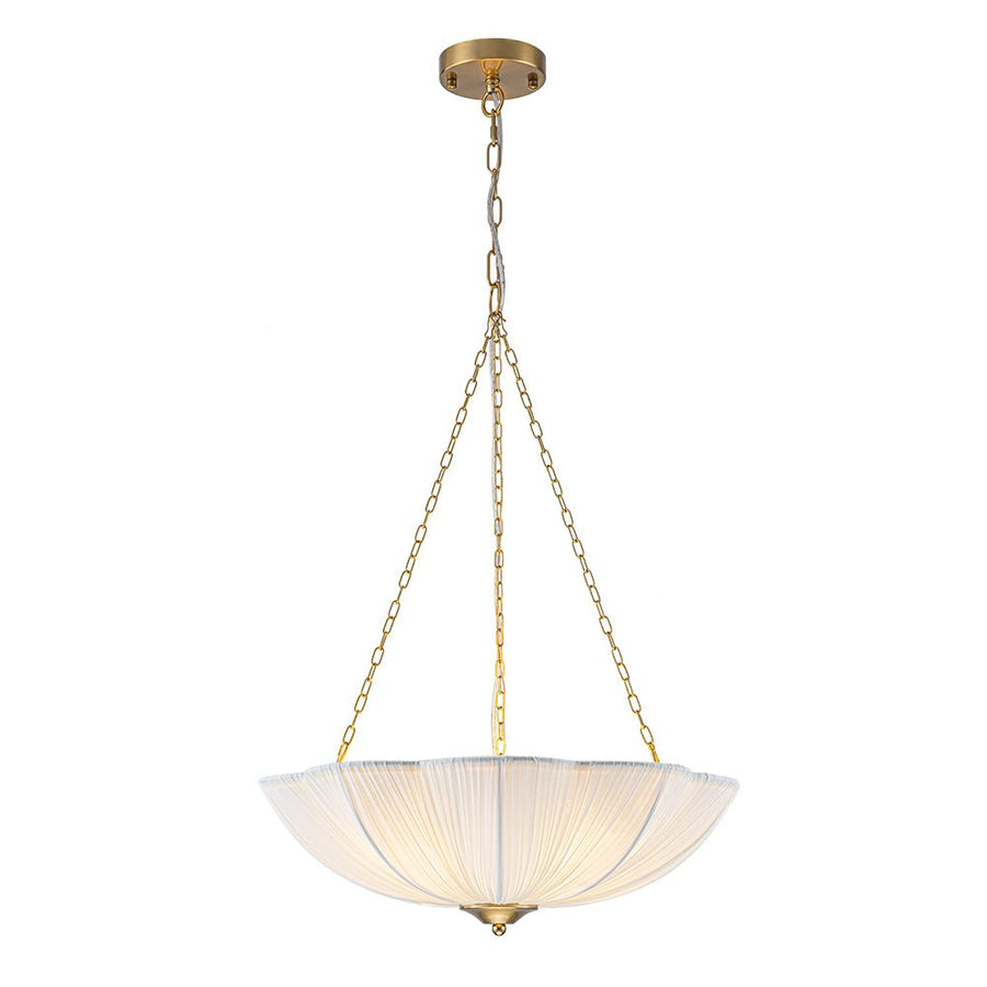 LightFixturesUSA - Boho Pleated Flower White Fabric Cage Pendant Light - Pendant Light - 19.3 in (Pre - Order) - 