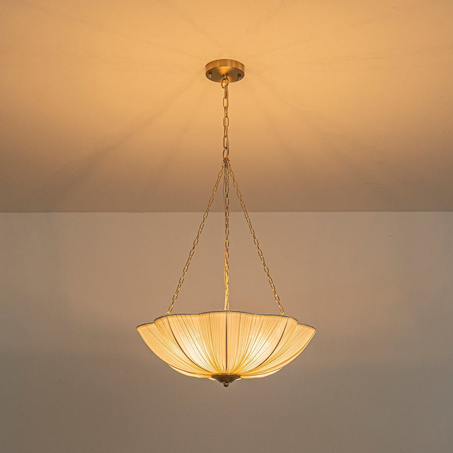 LightFixturesUSA - Boho Pleated Flower White Fabric Cage Pendant Light - Pendant Light - 19.3 in (Pre - Order) - 