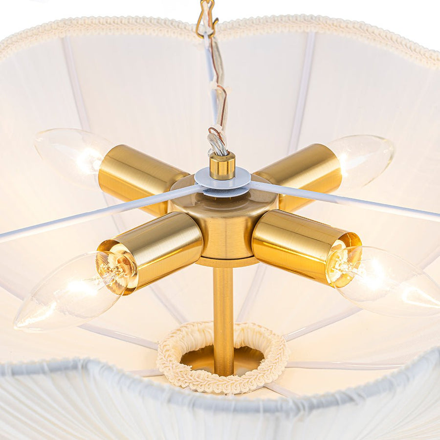 LightFixturesUSA - Boho Pleated Flower White Fabric Cage Pendant Light - Pendant Light - 19.3 in (Pre - Order) - 