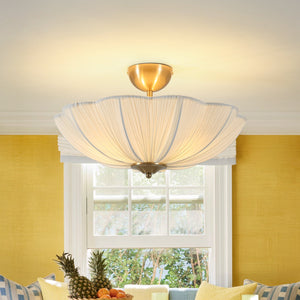 LightFixturesUSA-Boho Pleated Flower White Fabric Semi Flush Mount-Ceiling Light-19.5 in-