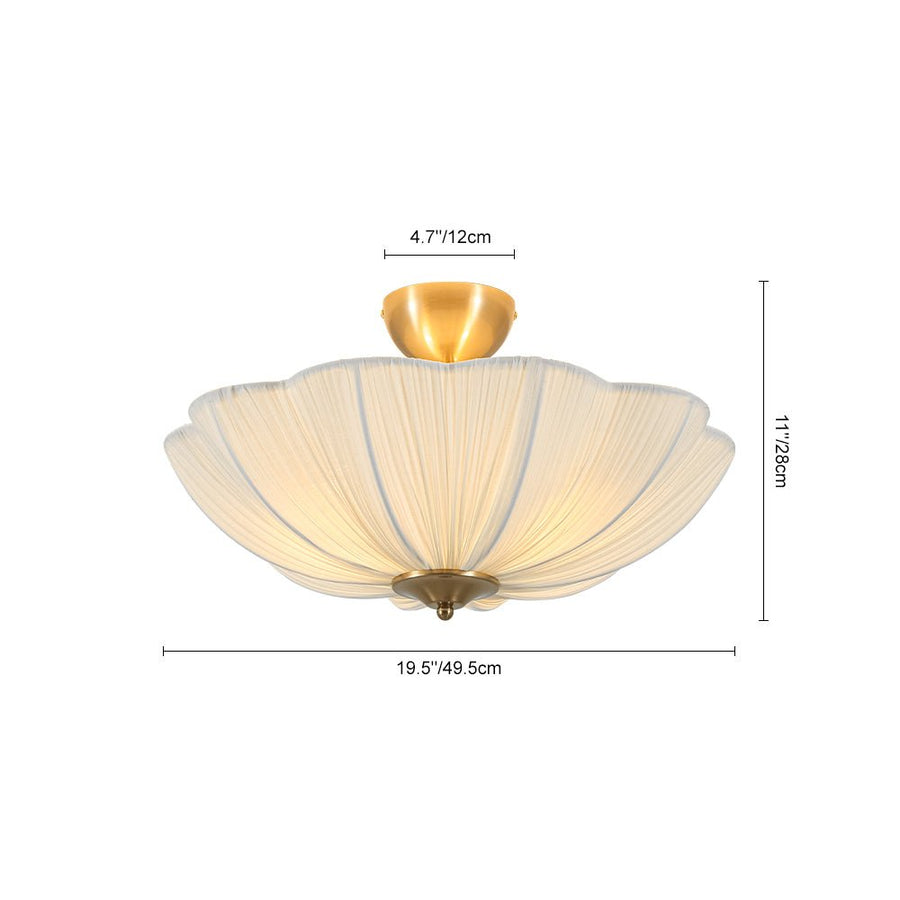 LightFixturesUSA - Boho Pleated Flower White Fabric Semi Flush Mount - Ceiling Light - 19.5 in - 
