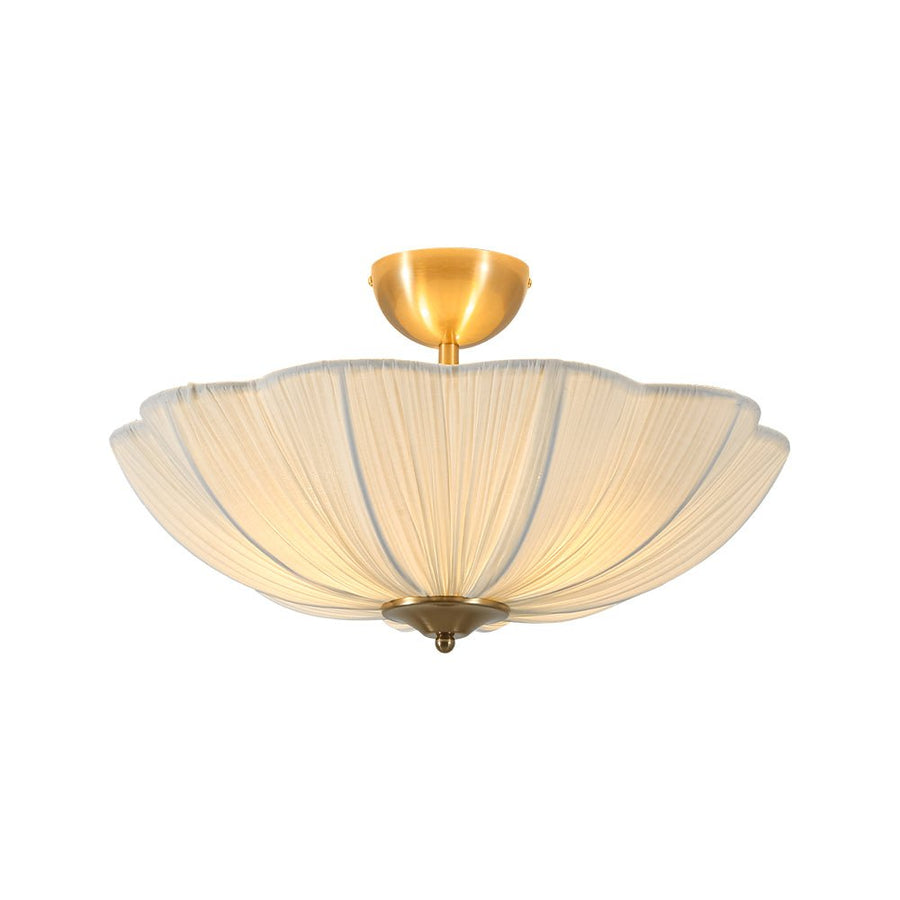 LightFixturesUSA - Boho Pleated Flower White Fabric Semi Flush Mount - Ceiling Light - 19.5 in - 
