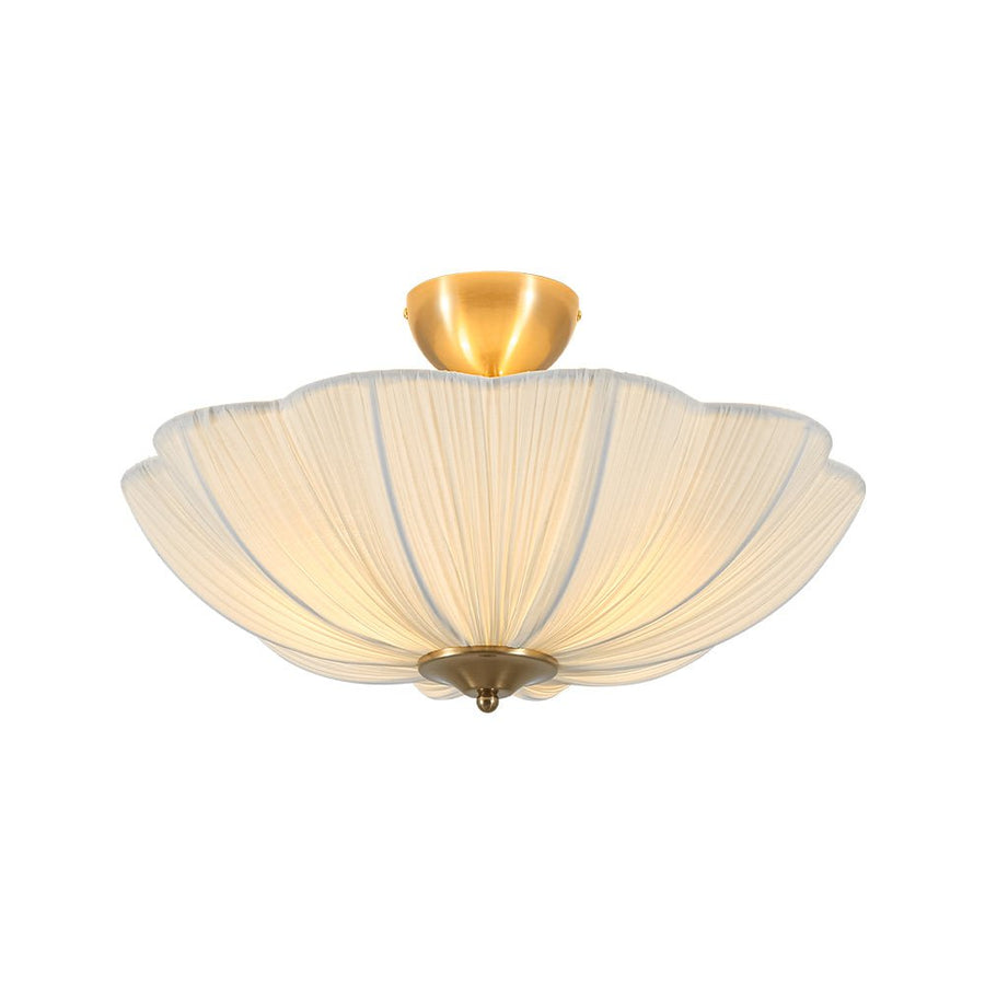 LightFixturesUSA - Boho Pleated Flower White Fabric Semi Flush Mount - Ceiling Light - 19.5 in - 