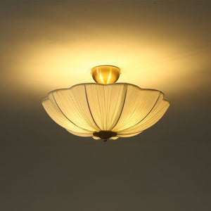 LightFixturesUSA - Boho Pleated Flower White Fabric Semi Flush Mount - Ceiling Light - 19.5 in - 