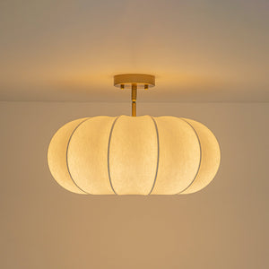 LightFixturesUSA-Boho Round White Silk Scalloped Cage Semi Flush Mount-Ceiling Light-19.7 in-