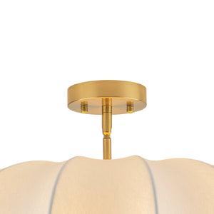 LightFixturesUSA-Boho Round White Silk Scalloped Cage Semi Flush Mount-Ceiling Light-19.7 in-