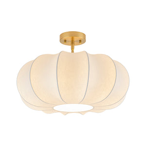 LightFixturesUSA-Boho Round White Silk Scalloped Cage Semi Flush Mount-Ceiling Light-19.7 in-