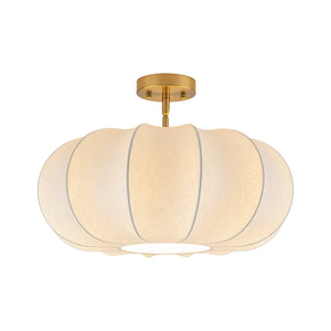 LightFixturesUSA-Boho Round White Silk Scalloped Cage Semi Flush Mount-Ceiling Light-19.7 in-