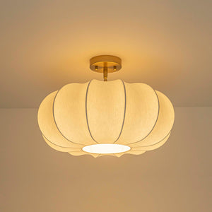 LightFixturesUSA-Boho Round White Silk Scalloped Cage Semi Flush Mount-Ceiling Light-19.7 in-