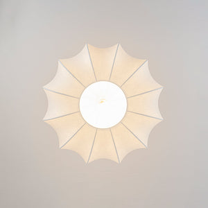LightFixturesUSA-Boho Round White Silk Scalloped Cage Semi Flush Mount-Ceiling Light-19.7 in-