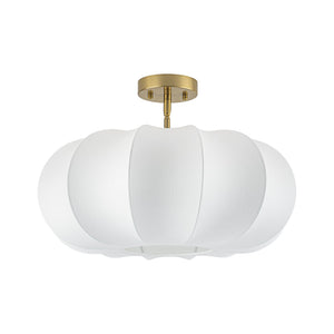 LightFixturesUSA-Boho Round White Silk Scalloped Cage Semi Flush Mount-Ceiling Light-19.7 in-
