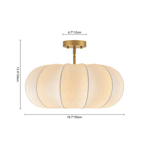 LightFixturesUSA-Boho Round White Silk Scalloped Cage Semi Flush Mount-Ceiling Light-19.7 in-