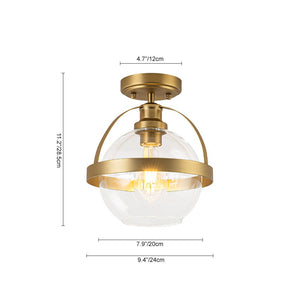LightFixturesUSA - Brass 1 - Light Clear Glass Sphere Globe Semi - Flush Mount - Ceiling Light - Brass - 