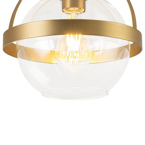 LightFixturesUSA - Brass 1 - Light Clear Glass Sphere Globe Semi - Flush Mount - Ceiling Light - Brass - 