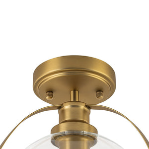 LightFixturesUSA - Brass 1 - Light Clear Glass Sphere Globe Semi - Flush Mount - Ceiling Light - Brass - 