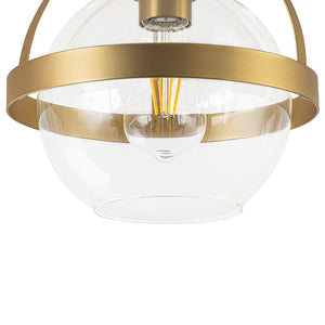 LightFixturesUSA - Brass 1 - Light Clear Glass Sphere Globe Semi - Flush Mount - Ceiling Light - Brass - 