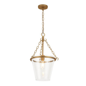 LightFixturesUSA - Brass 1 - Light Clear Textured Glass Conical Cage Pendant - Pendant Light - Brass - 