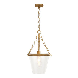 LightFixturesUSA - Brass 1 - Light Clear Textured Glass Conical Cage Pendant - Pendant Light - Brass - 