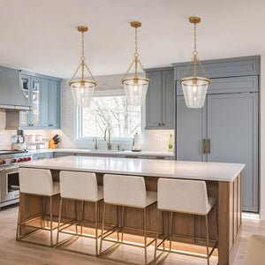 LightFixturesUSA - Brass 1 - Light Clear Textured Glass Conical Cage Pendant - Pendant Light - Brass - 