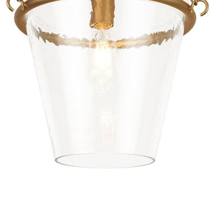 LightFixturesUSA - Brass 1 - Light Clear Textured Glass Conical Cage Pendant - Pendant Light - Brass - 