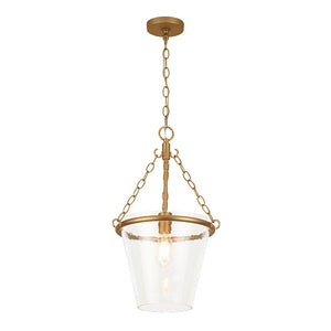 LightFixturesUSA - Brass 1 - Light Clear Textured Glass Conical Cage Pendant - Pendant Light - Brass - 